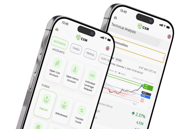 แอป CXM Hub บนโทรศัพท์มือถือสองเครื่อง